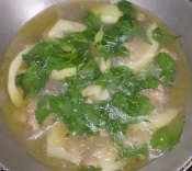 Tip: the heat/steam of the food is enough to cook the sili leaves